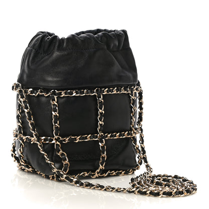 Chanel Lambskin Bucket Chain Drawstring Bag Black 3 of 10