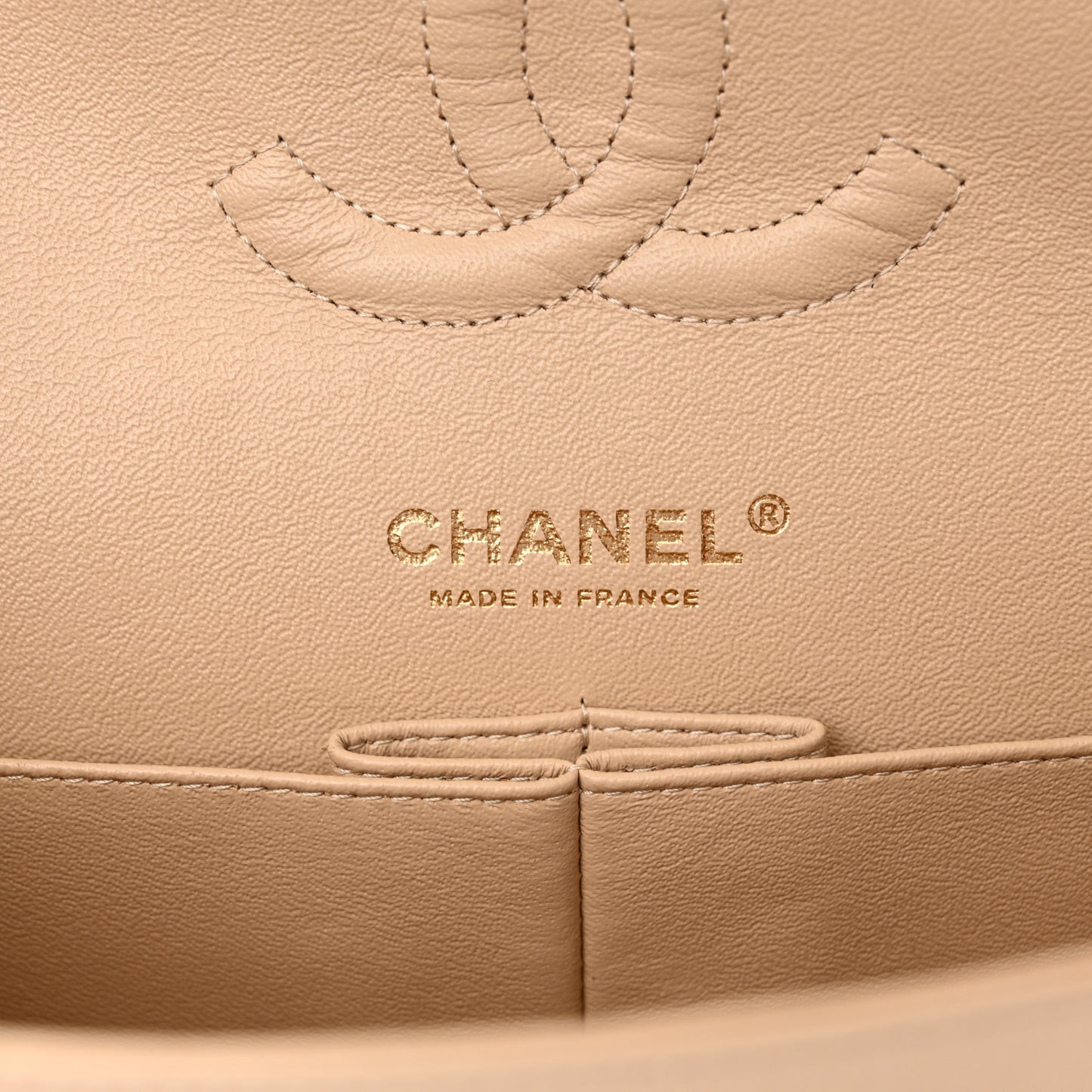Caviar Quilted Medium Double Flap Beige
