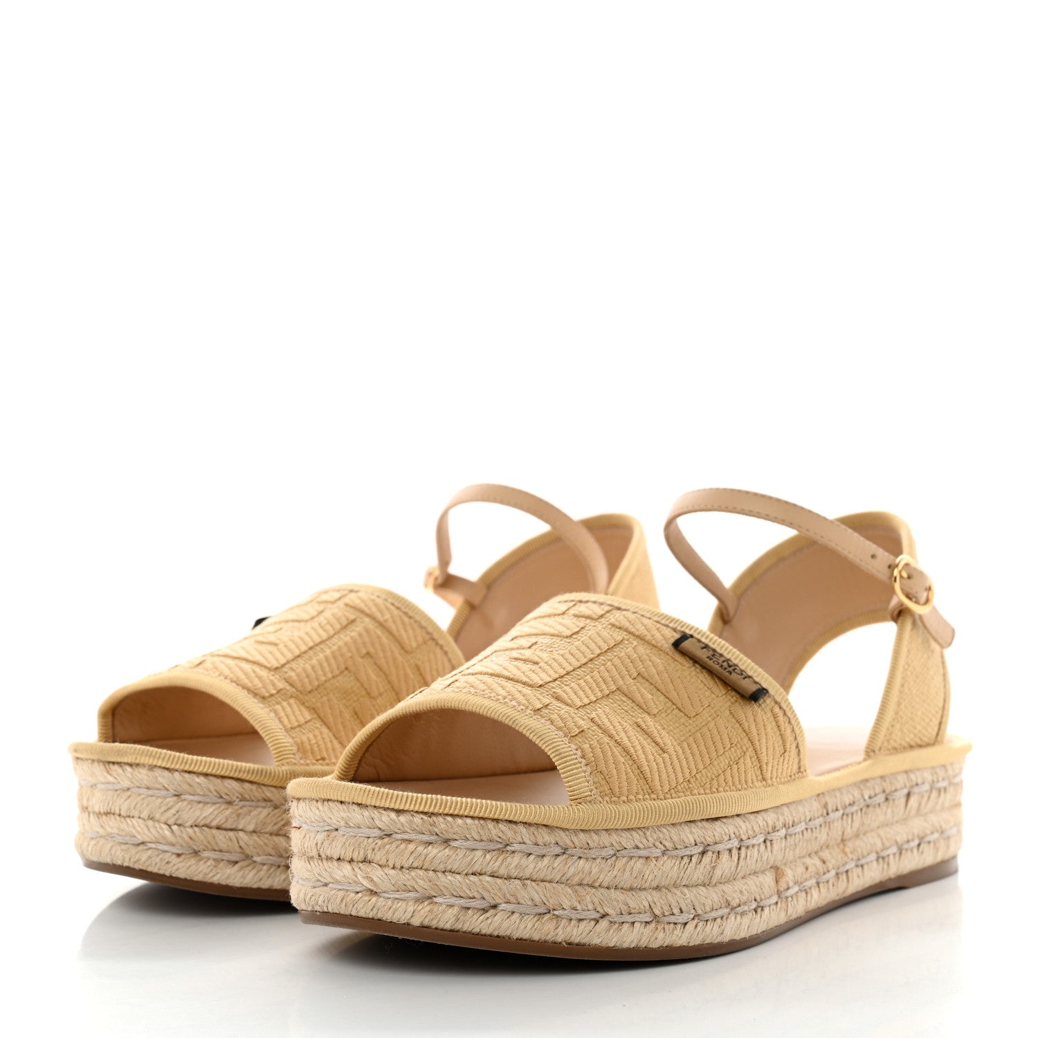 Fendi Raffia FF Embroidered Espadrille Platform Sandals 37 Natural 3 of 8