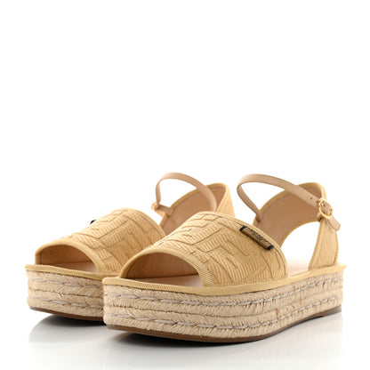 Fendi Raffia FF Embroidered Espadrille Platform Sandals 37 Natural 3 of 8