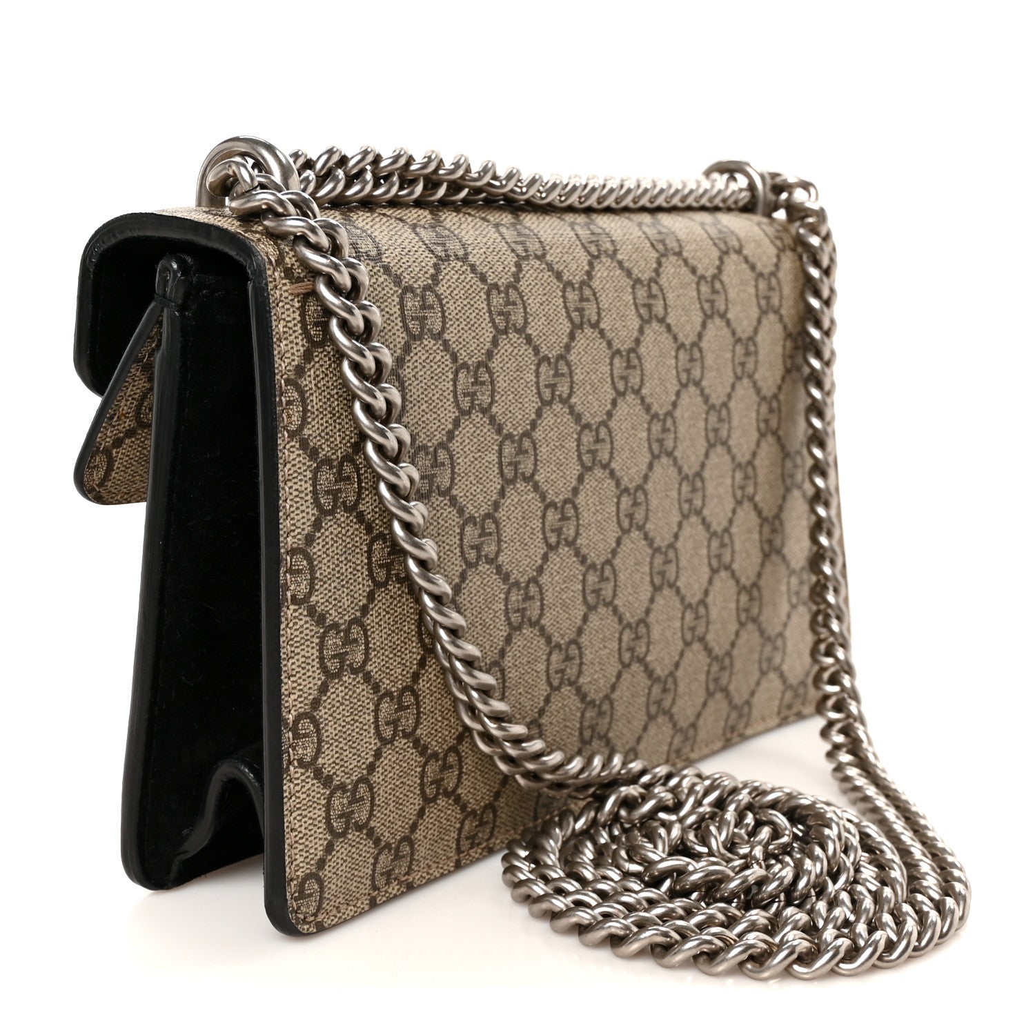 Gucci GG Supreme Monogram Suede Crystal Small Dionysus Shoulder Bag Beige Ebony Black 3 of 10