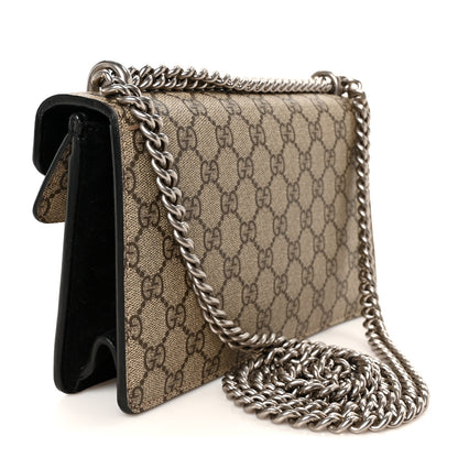 Gucci GG Supreme Monogram Suede Crystal Small Dionysus Shoulder Bag Beige Ebony Black 3 of 10
