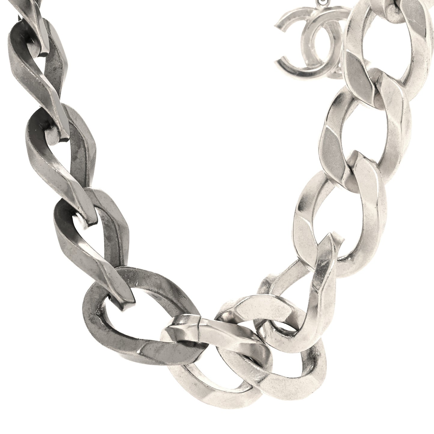 Chain Link CC Choker Necklace Silver
