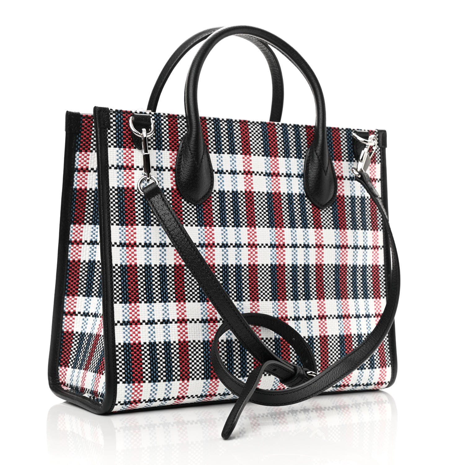 Gucci Canvas Plaid ICCUG Embroidered Small Tote Bag Black White Red Blue Smile Yellow 3 of 10