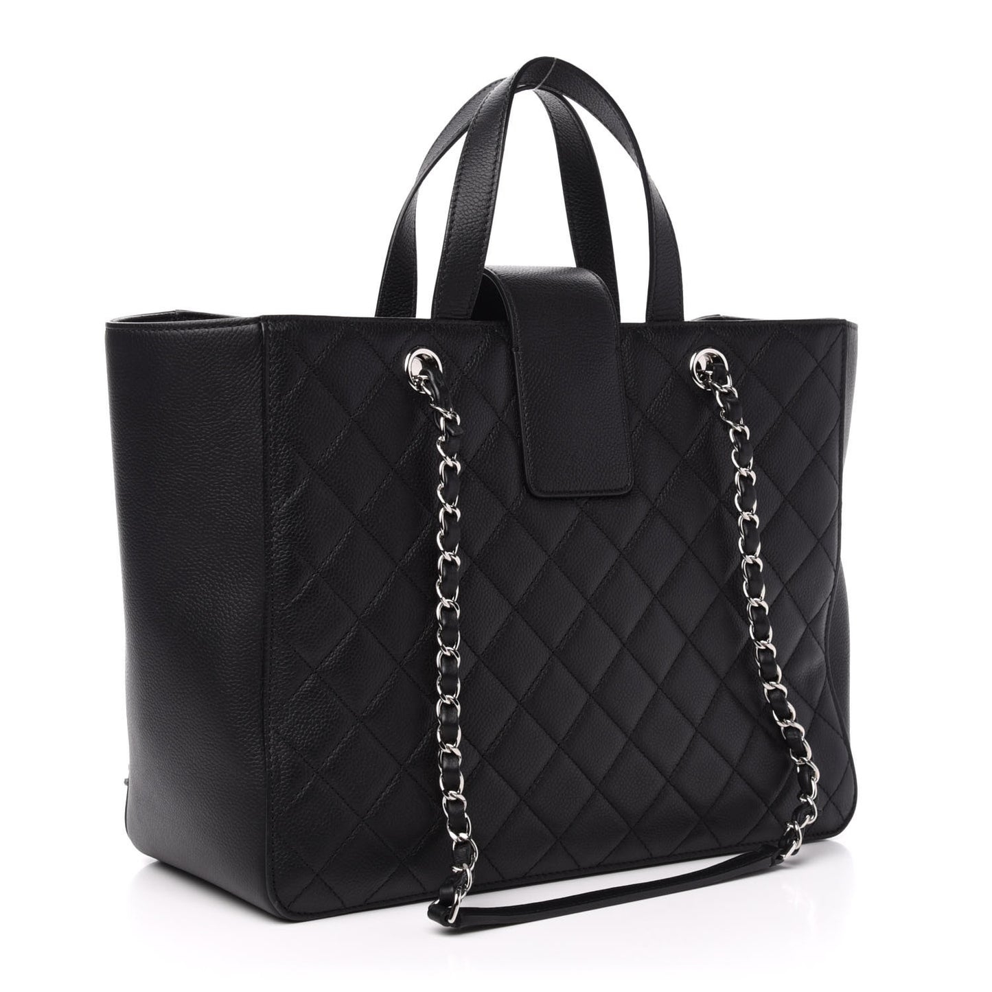 Caviar Quilted Large CC Box Shopping Tote Black