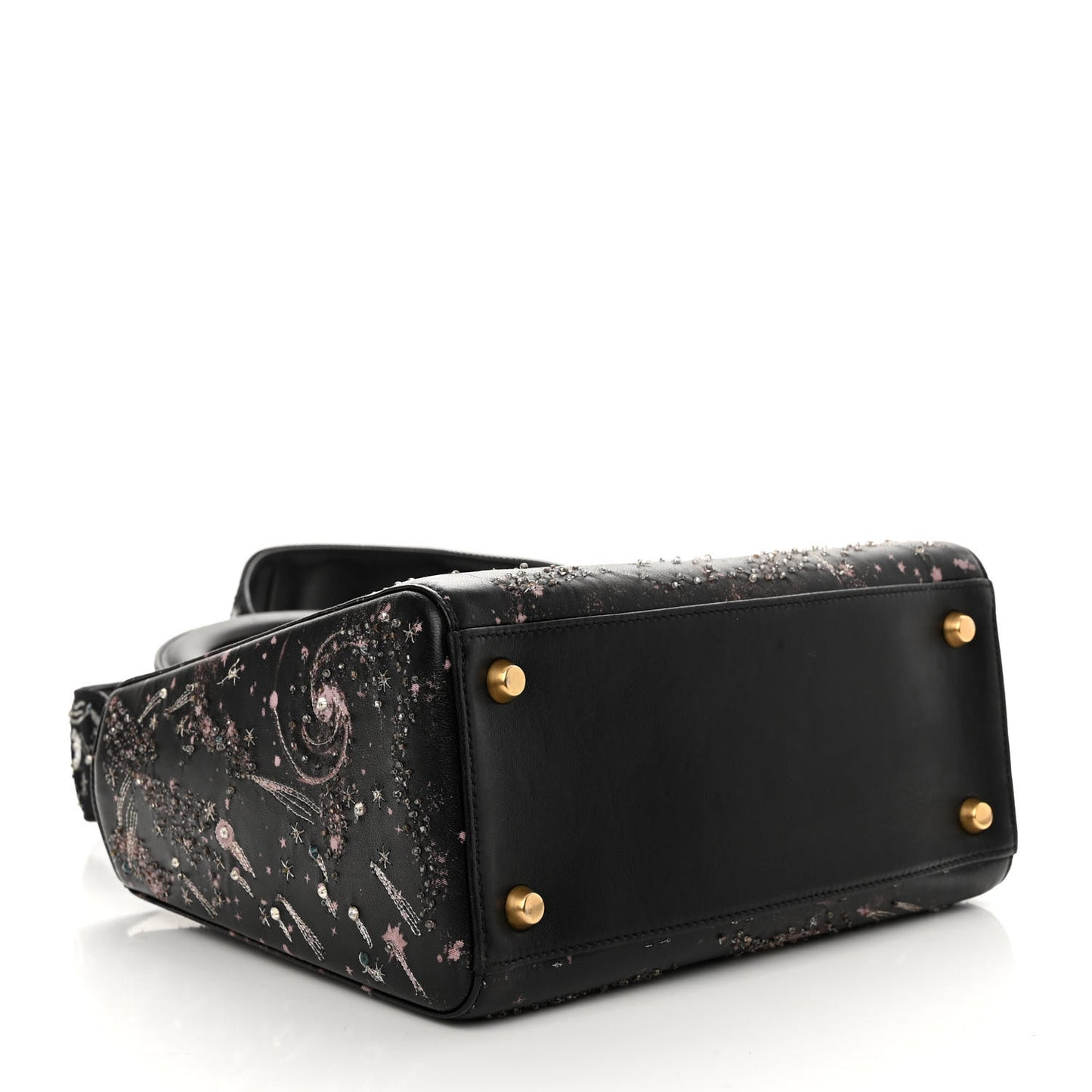 Lambskin Embroidered Medium C'est I Feel Blue Lady Dior Black