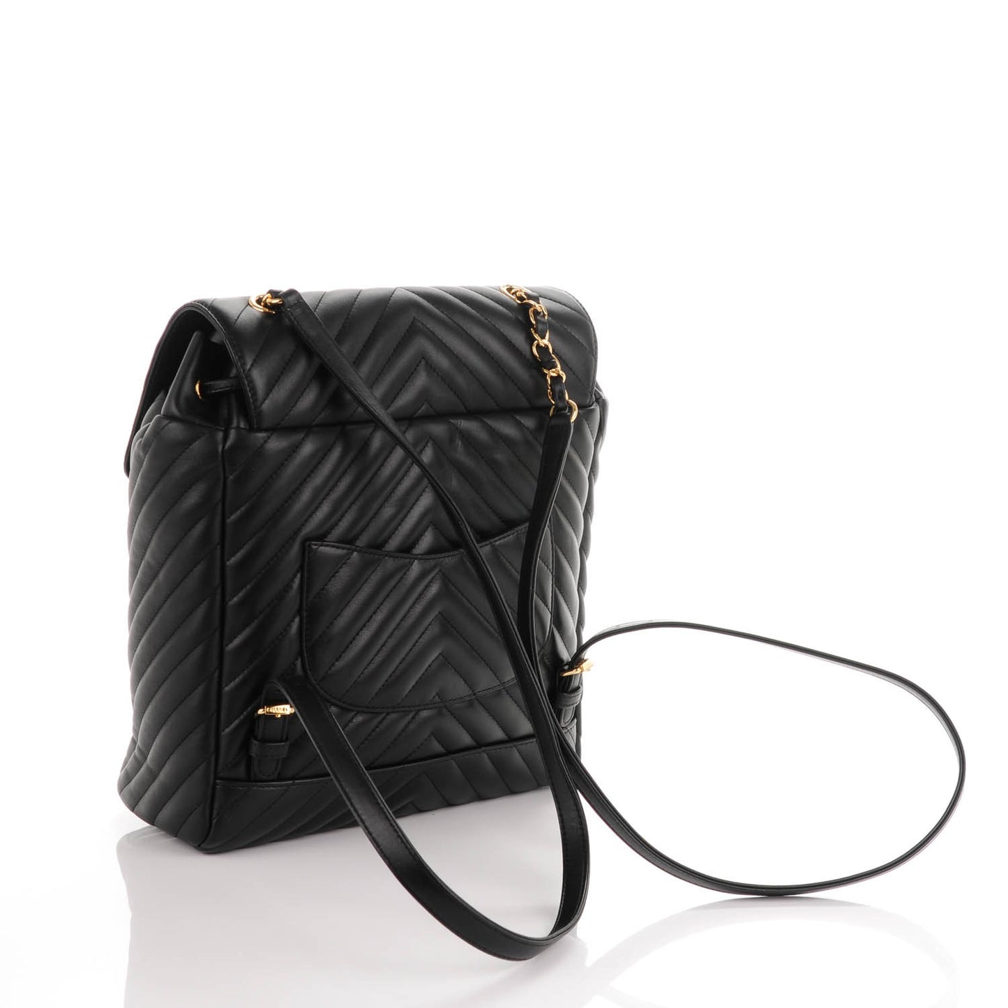Calfskin Chevron Quilted Large Urban Spirit Backpack Black