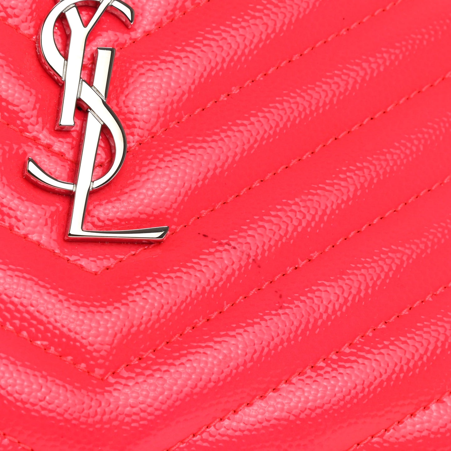 Patent Grain De Poudre Matelasse Chevron Monogram Bill Pouch Neon Pink