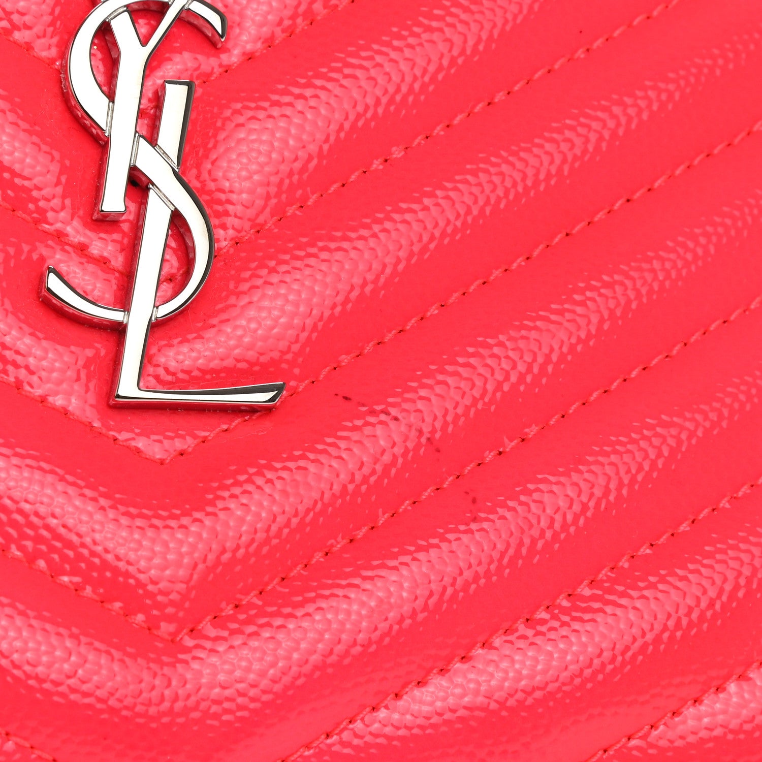 Saint Laurent Patent Grain De Poudre Matelasse Chevron Monogram Bill Pouch Neon Pink 11 of 12