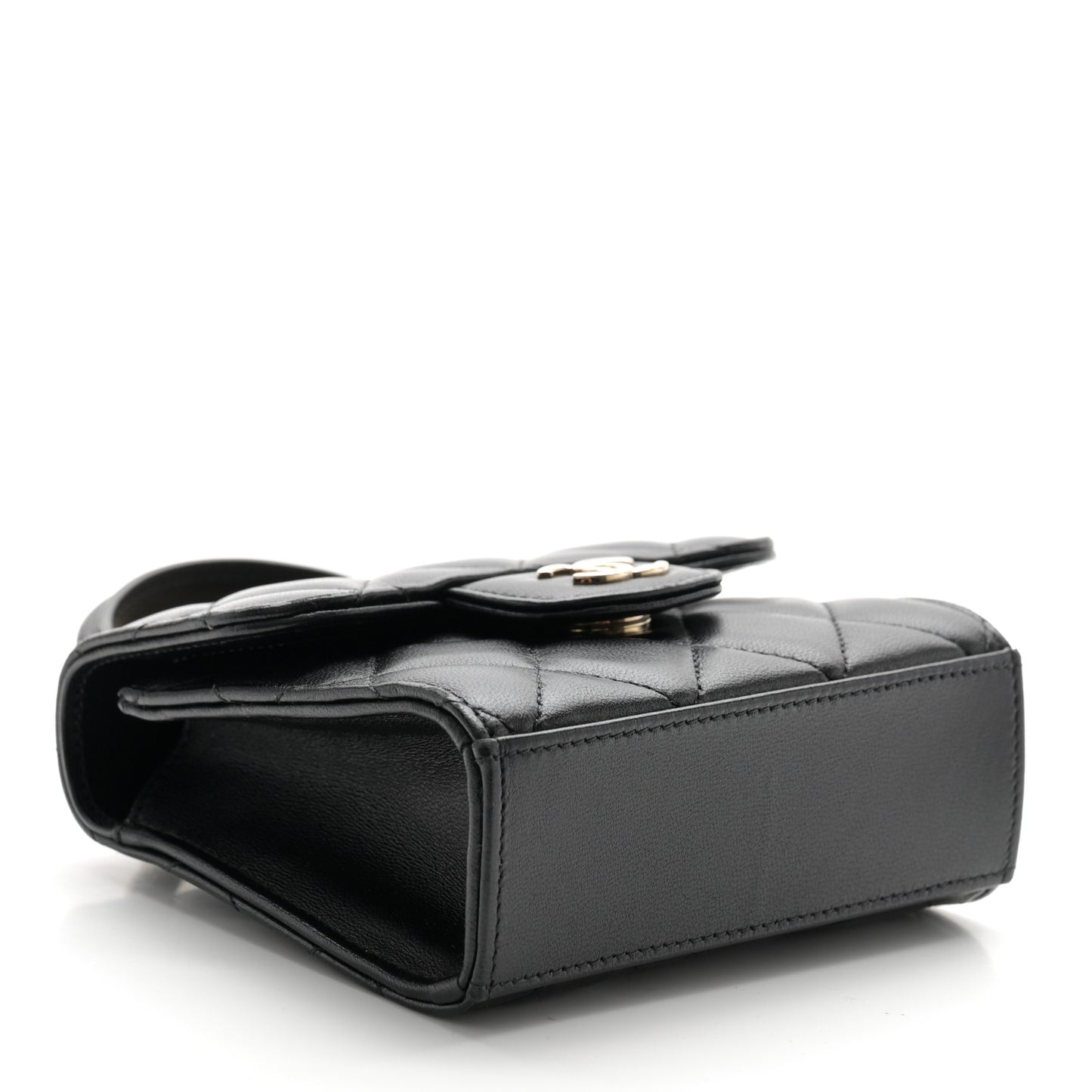 Lambskin Quilted Top Handle Flap Clutch With Chain Black