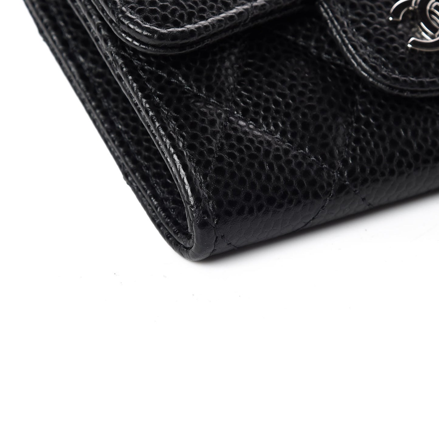 Caviar Quilted Flap Card Holder Black