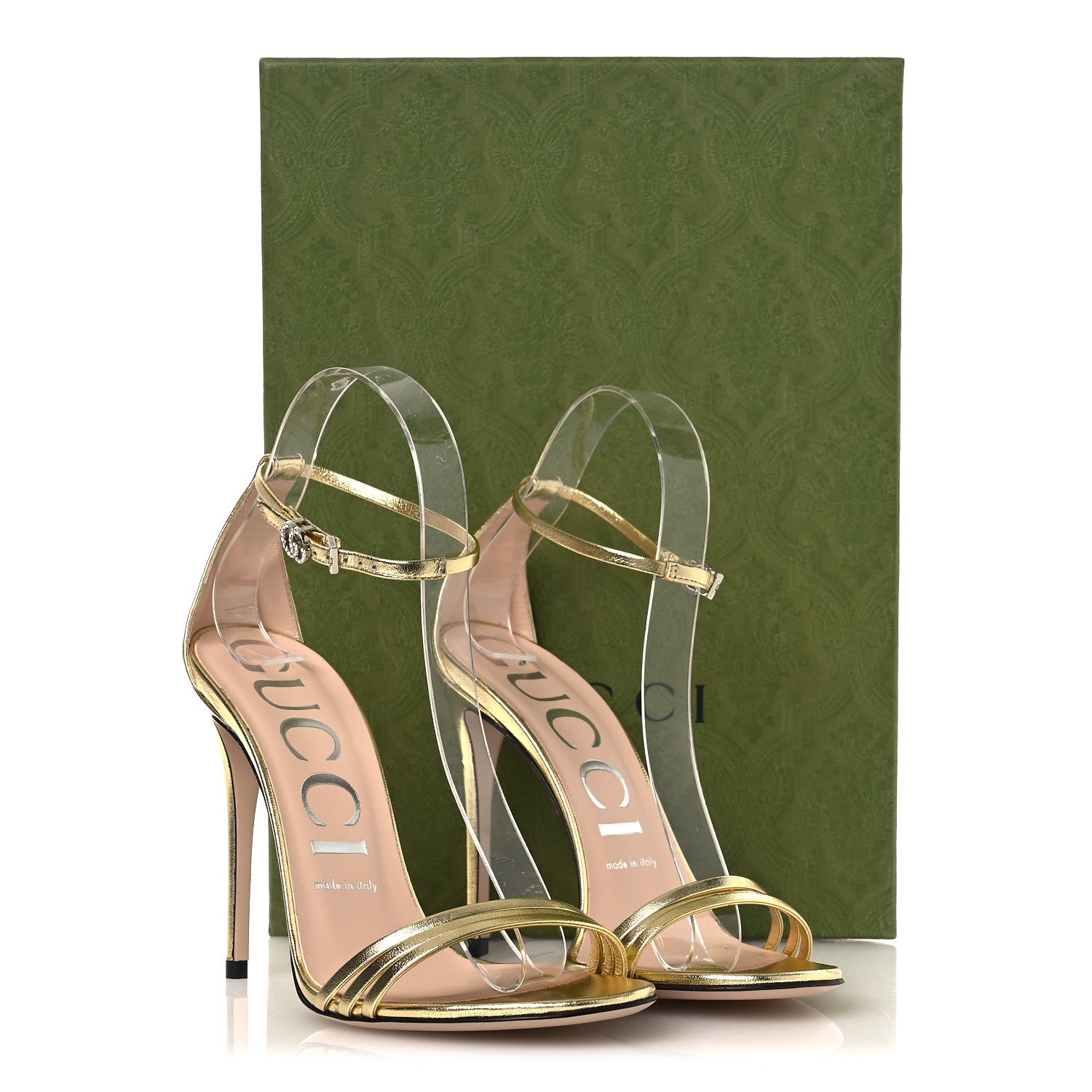 Gucci Metallic Crystal GG Ankle Strap High Heel Sandals 37 Gold 13 of 13