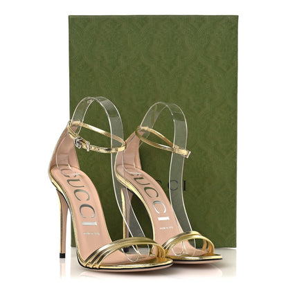 Gucci Metallic Crystal GG Ankle Strap High Heel Sandals 37 Gold 13 of 13