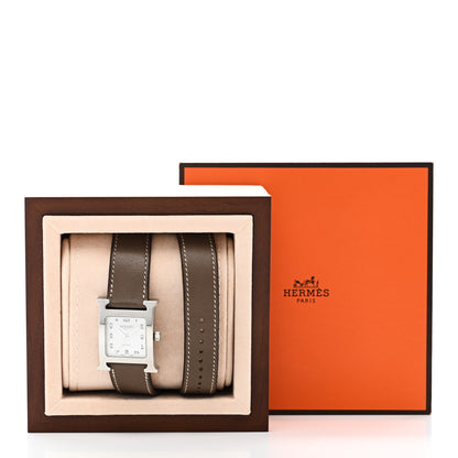 Hermes Stainless Steel Swift 26mm Heure H Hour Double Tour Automatic Watch Etoupe 5 of 5