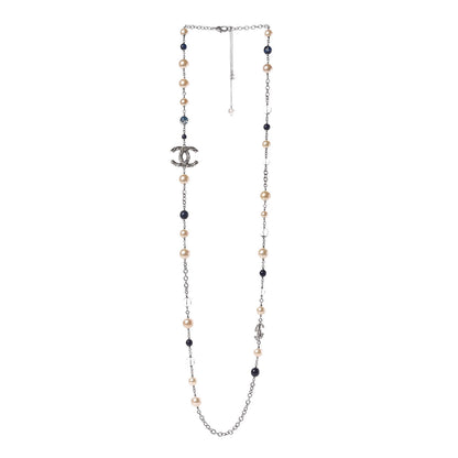 Chanel Pearl Beaded CC Long Necklace Navy Silver 3 of 8