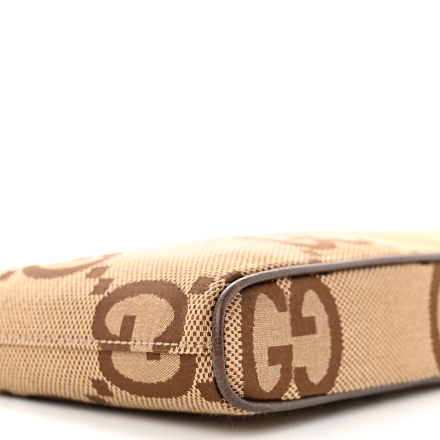 Monogram Jumbo GG Textured Dollar Calfskin Web Wristlet Messenger Bag Camel Ebony New Acero