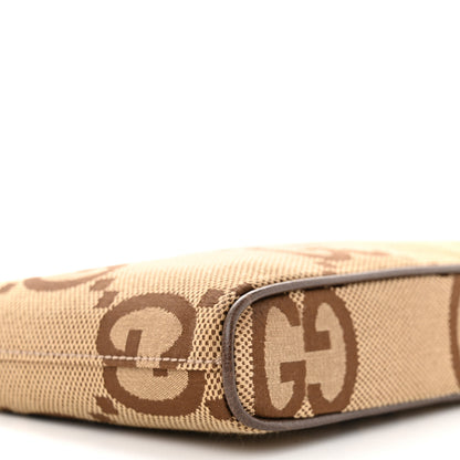 Gucci Monogram Jumbo GG Textured Dollar Calfskin Web Wristlet Messenger Bag Camel Ebony New Acero 8 of 9