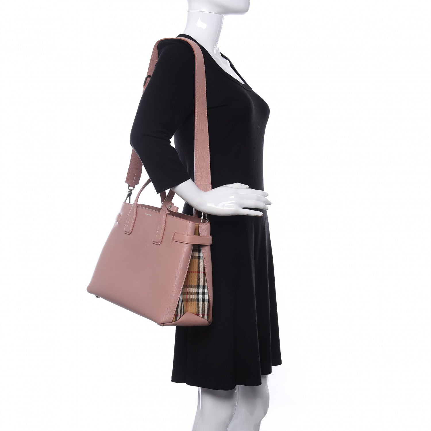 Burberry Grainy Calfskin House Check Medium Banner Tote Ash Rose 2 of 12