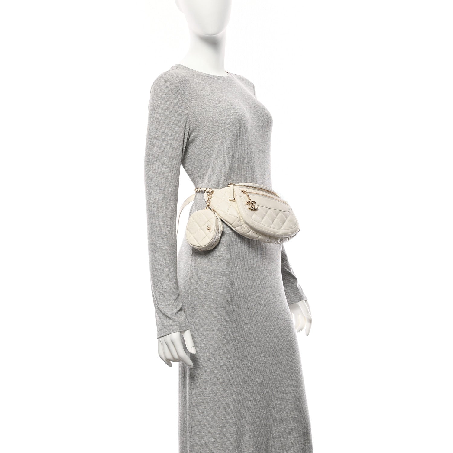 Chanel Aged Calfskin Quilted Waist Bag With Coin Purse White 2 of 11
