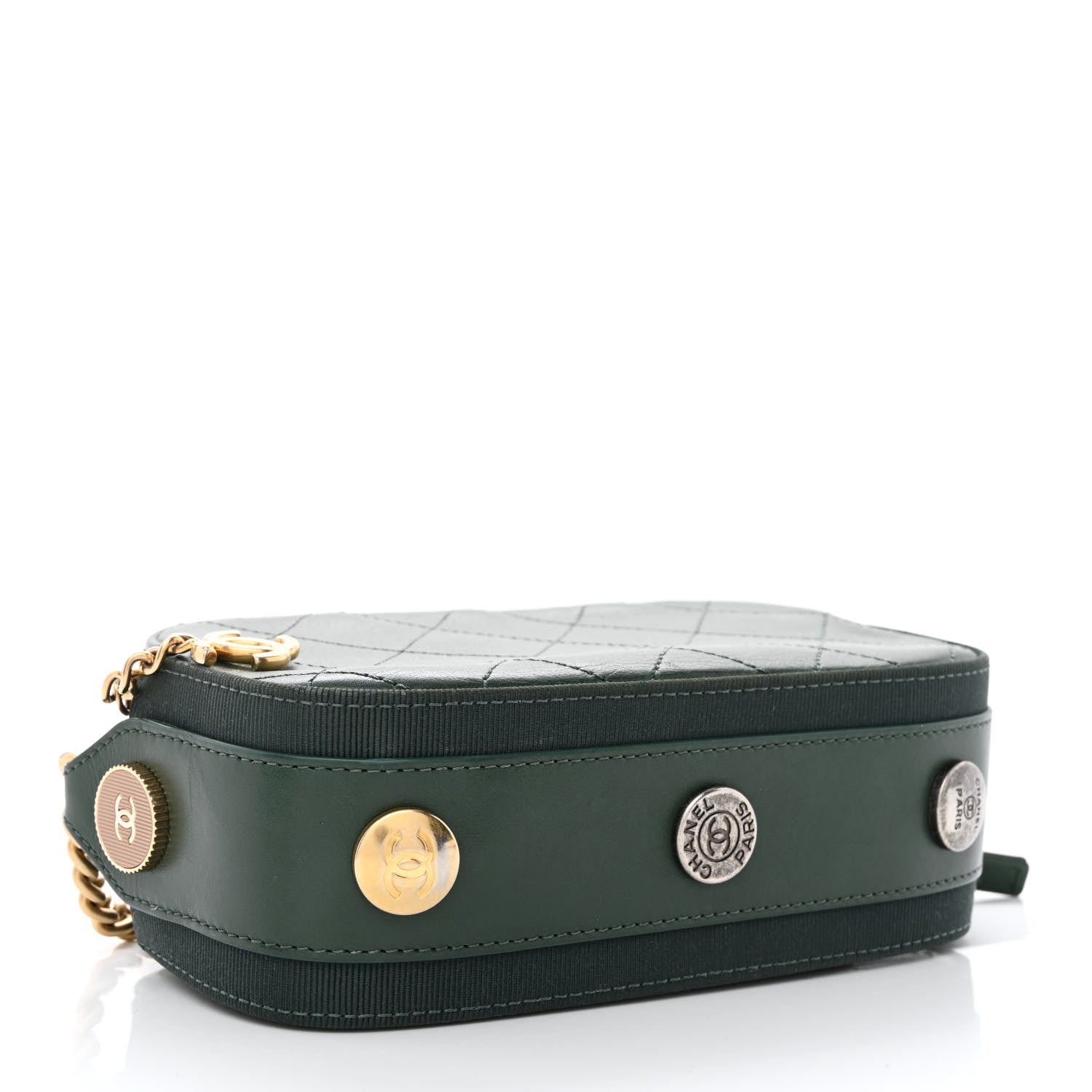 Chanel Calfskin Grosgrain Stitched Button Up Camera Case Green 4 of 12