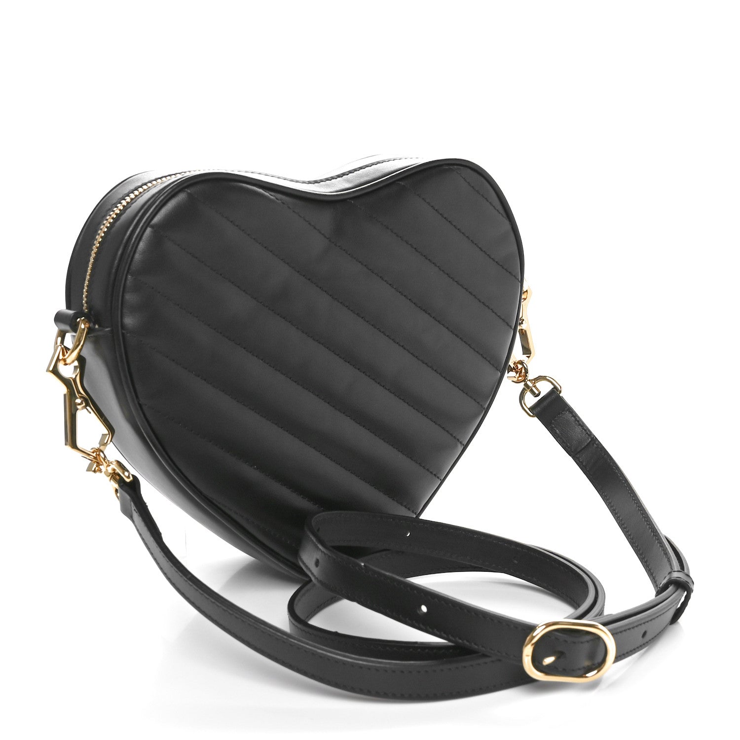 Gucci Calfskin Matelasse Diagonal Mini Interlocking G Heart Shoulder Bag Black 2 of 11