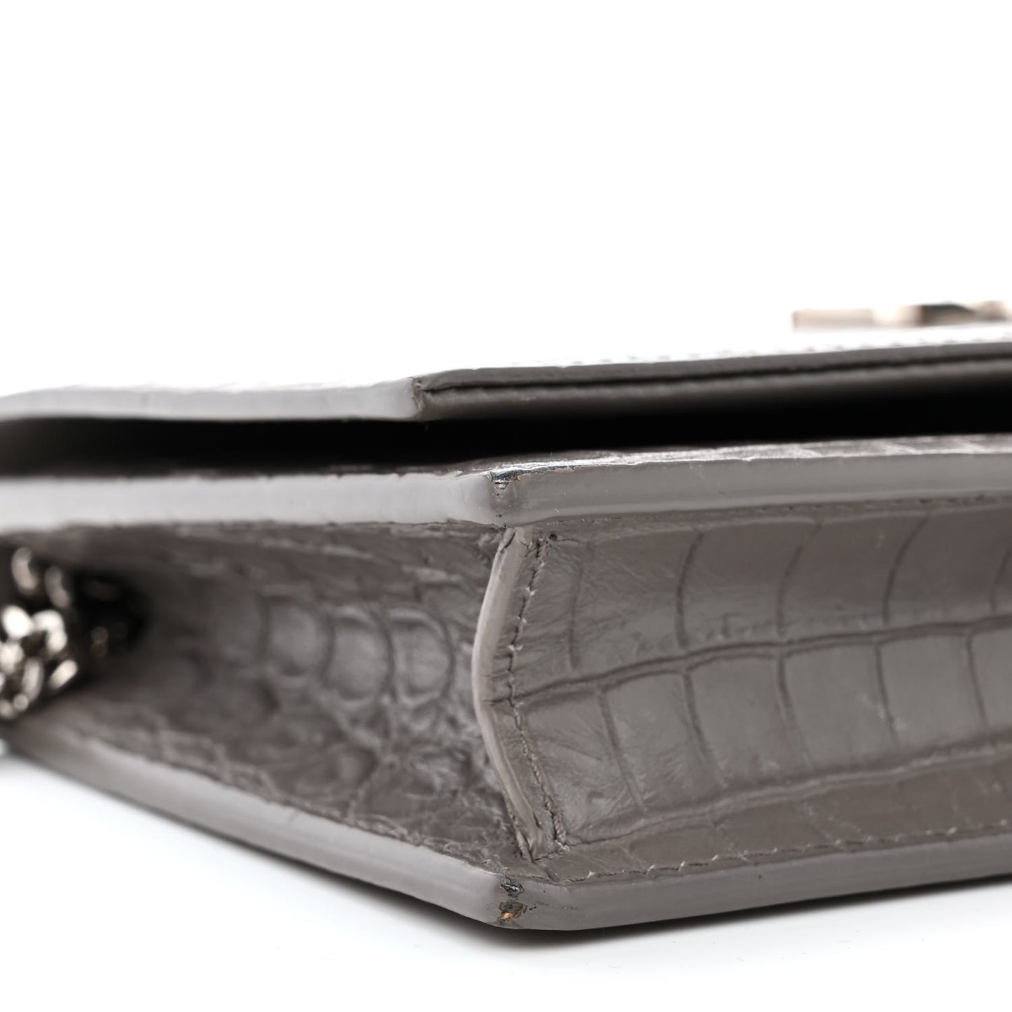 Calfskin Crocodile Embossed Kate Monogram Tassel Chain Wallet Fog