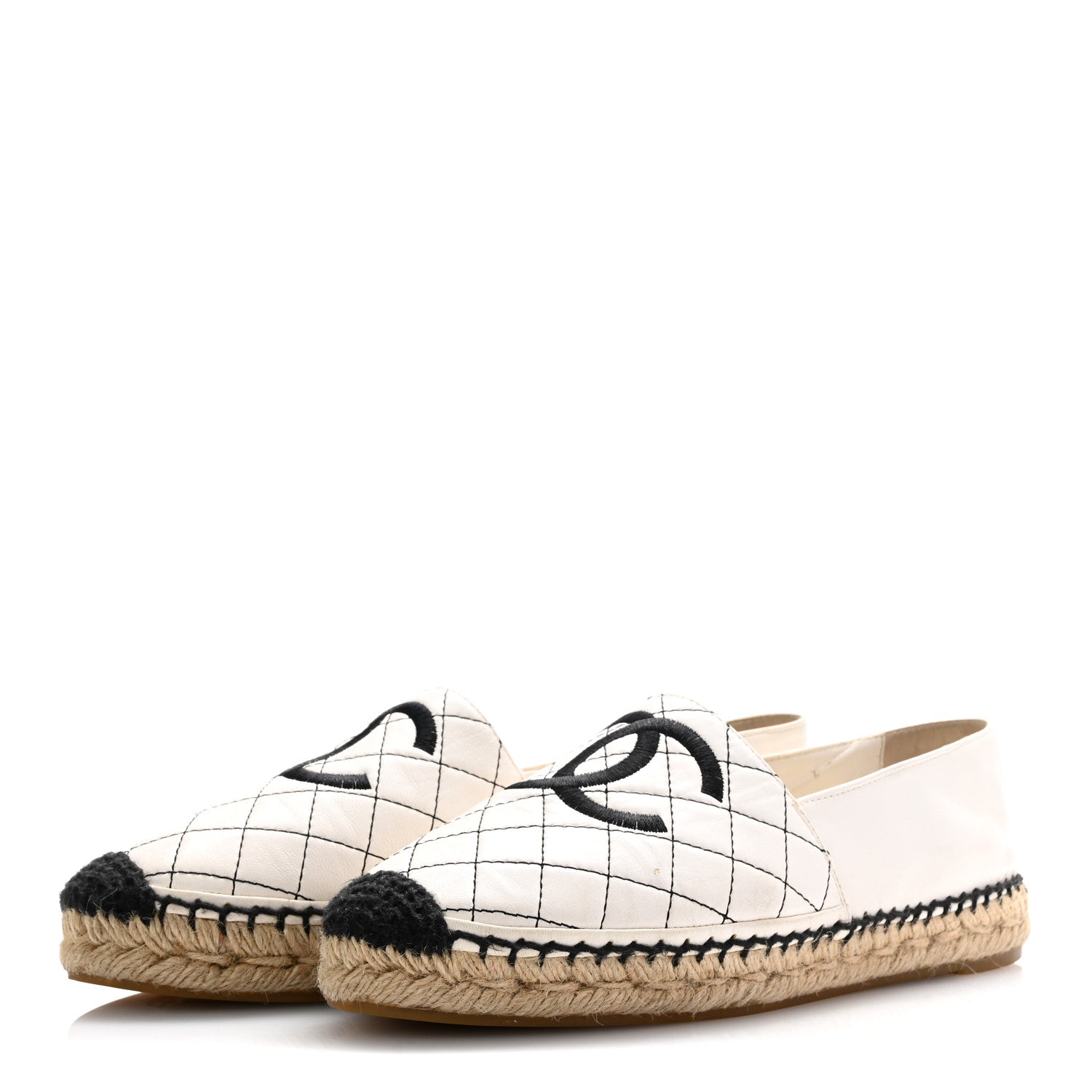 Chanel Lambskin Stitched CC Espadrilles 39 White Black 4 of 14