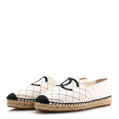 Chanel Lambskin Stitched CC Espadrilles 39 White Black 4 of 14