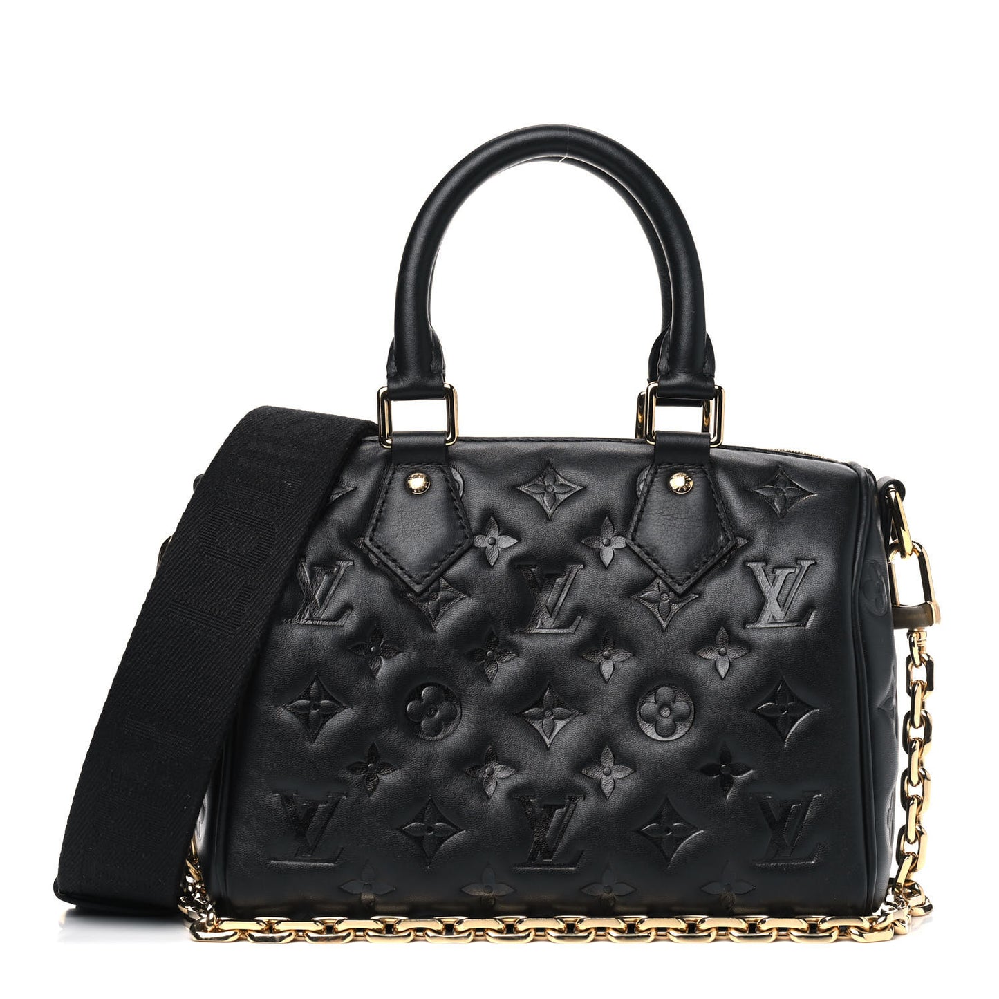 Lambskin Embossed Monogram Speedy 22 Bandouliere Black