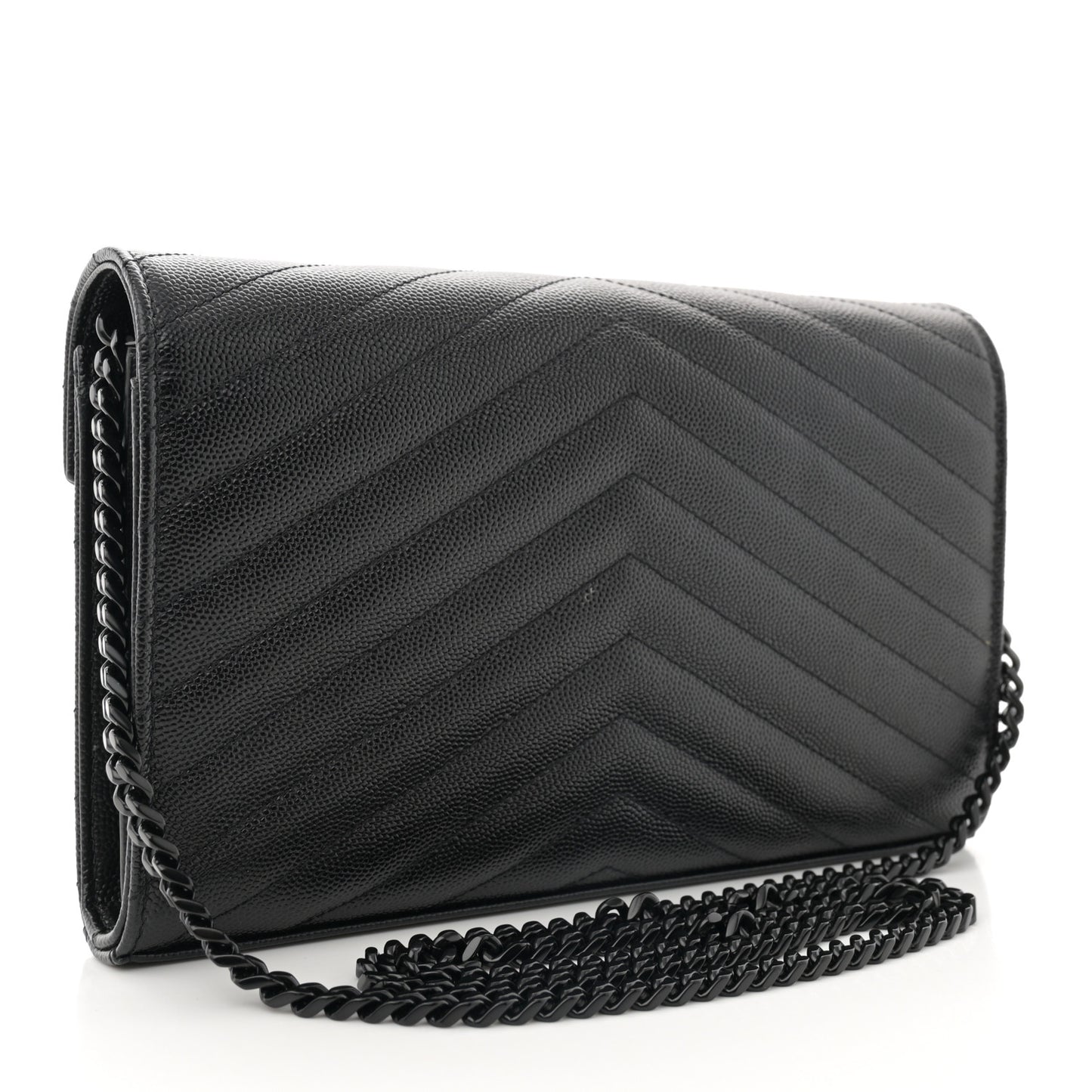 Grain De Poudre Matelasse Chevron Monogram Monochrome Chain Wallet Black