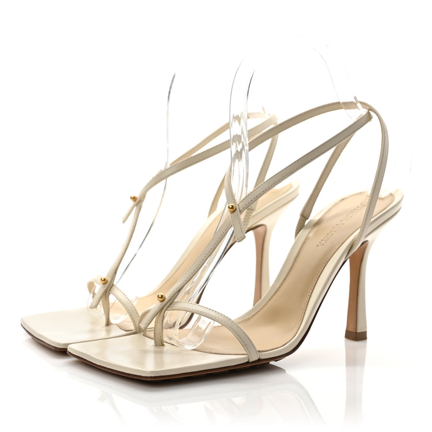 Bottega Veneta Lambskin Studded Stretch Multi Strap 90mm Sandals 37.5 Sea Salt 3 of 8