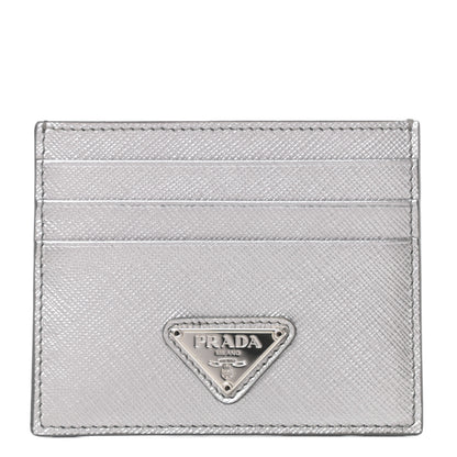 Prada Metallic Saffiano Triangle Card Holder Cromo 1 of 6