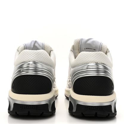 Chanel Fabric Laminated Calfskin Stretch CC Womens Sneakers 40 White Silver 5 of 10