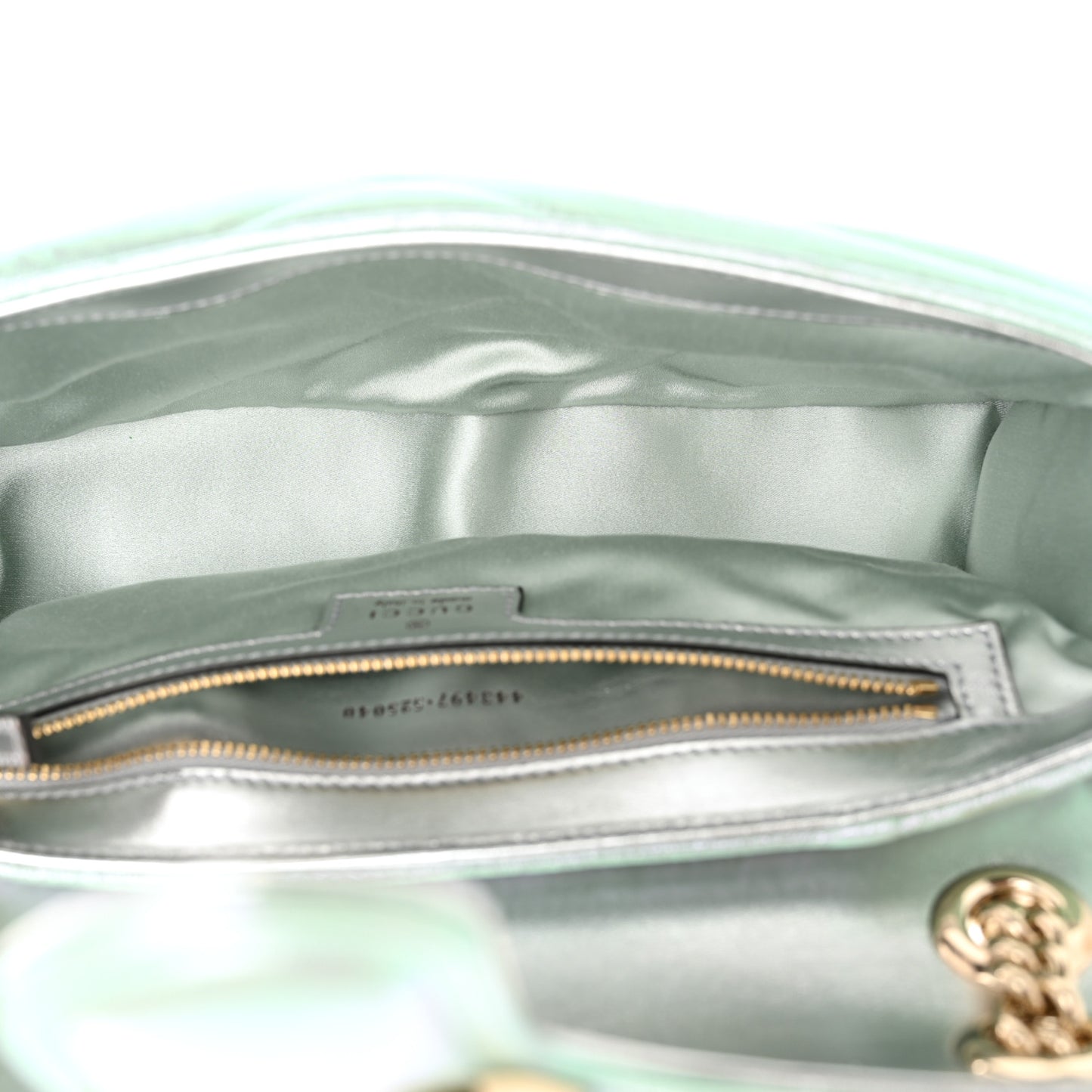 Iridescent Nappa Chevron Matelasse Small GG Marmont Shoulder Bag Iridescent Salvy Green