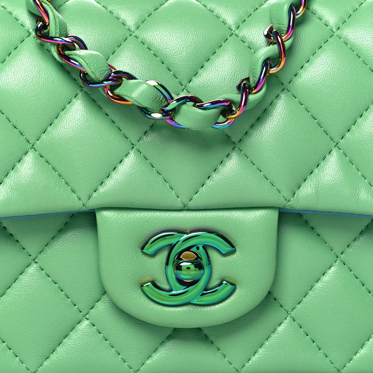 Chanel Lambskin Quilted Mini Rectangular Flap Green Blue 8 of 10
