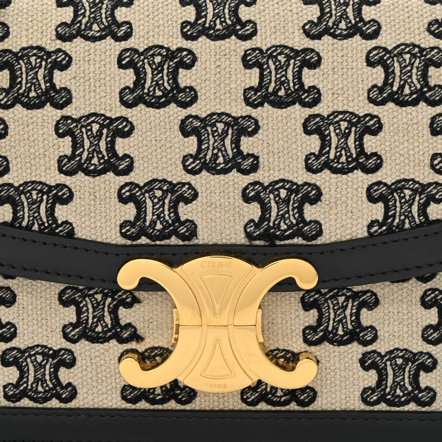 Celine Canvas Calfskin Triomphe Embroidered Teen Triomphe Bag Black 9 of 11