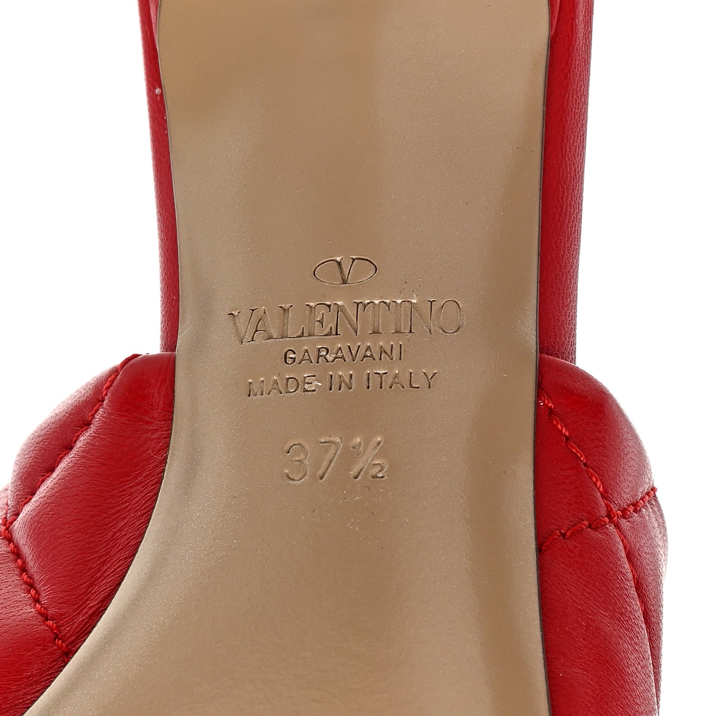 Nappa Quilted Roman Stud 65mm Slide Sandals 37.5 Red
