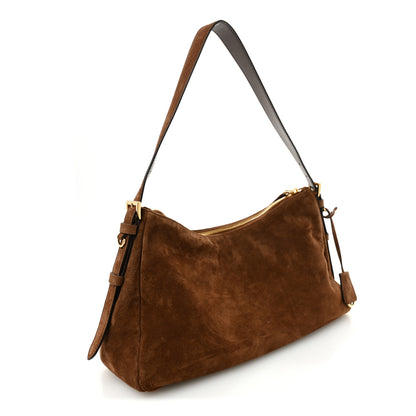 Prada Scamosciato Suede Large Aimee Shoulder Bag Cacao 3 of 10