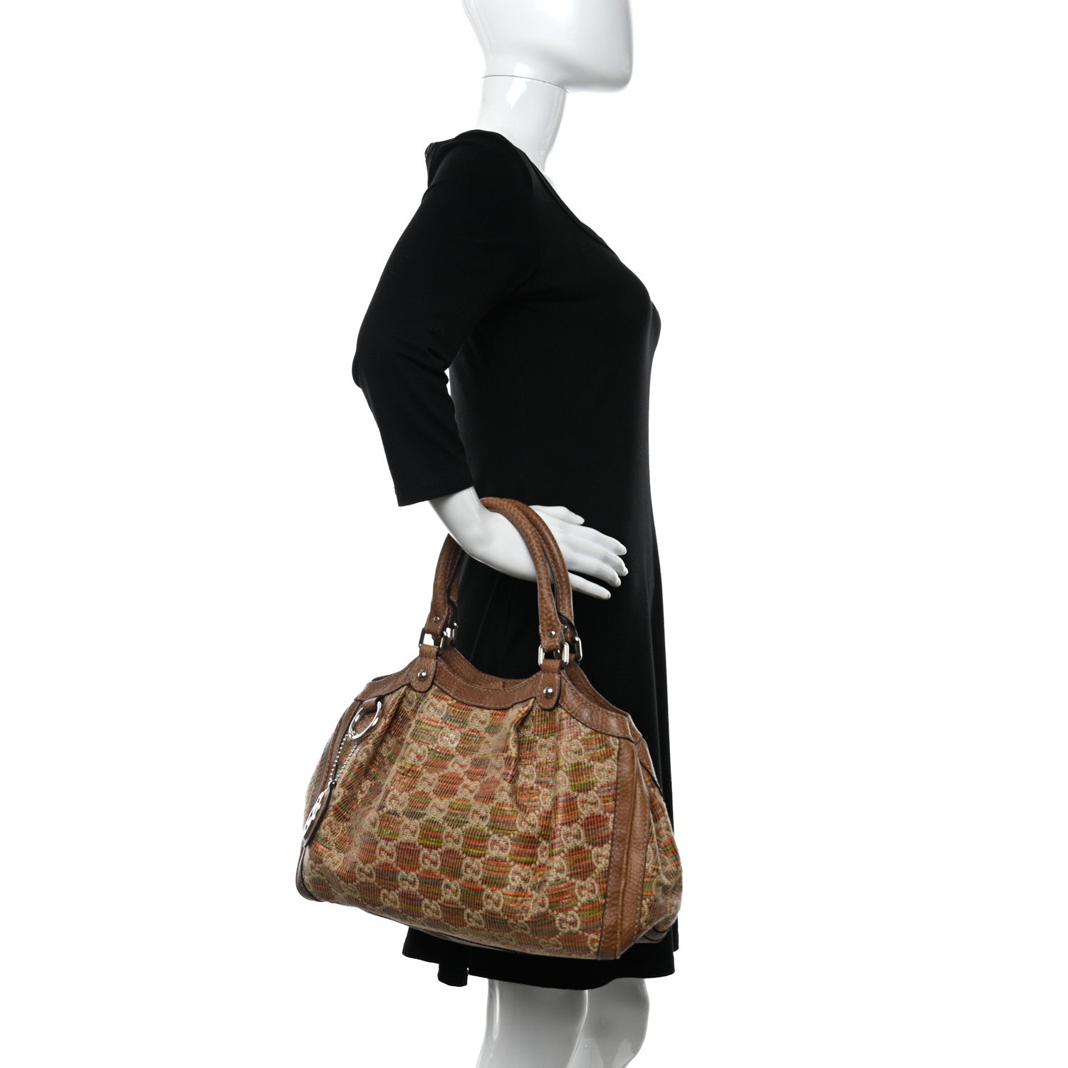Gucci Monogram Sunset Raffia Medium Sukey Brown 2 of 12
