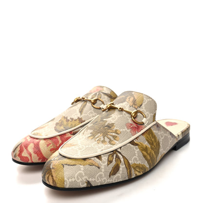 Gucci GG Supreme Monogram Malaga Kid Water Flora Womens Princetown Slippers 39 Beige White Multicolor Mystic White 3 of 9