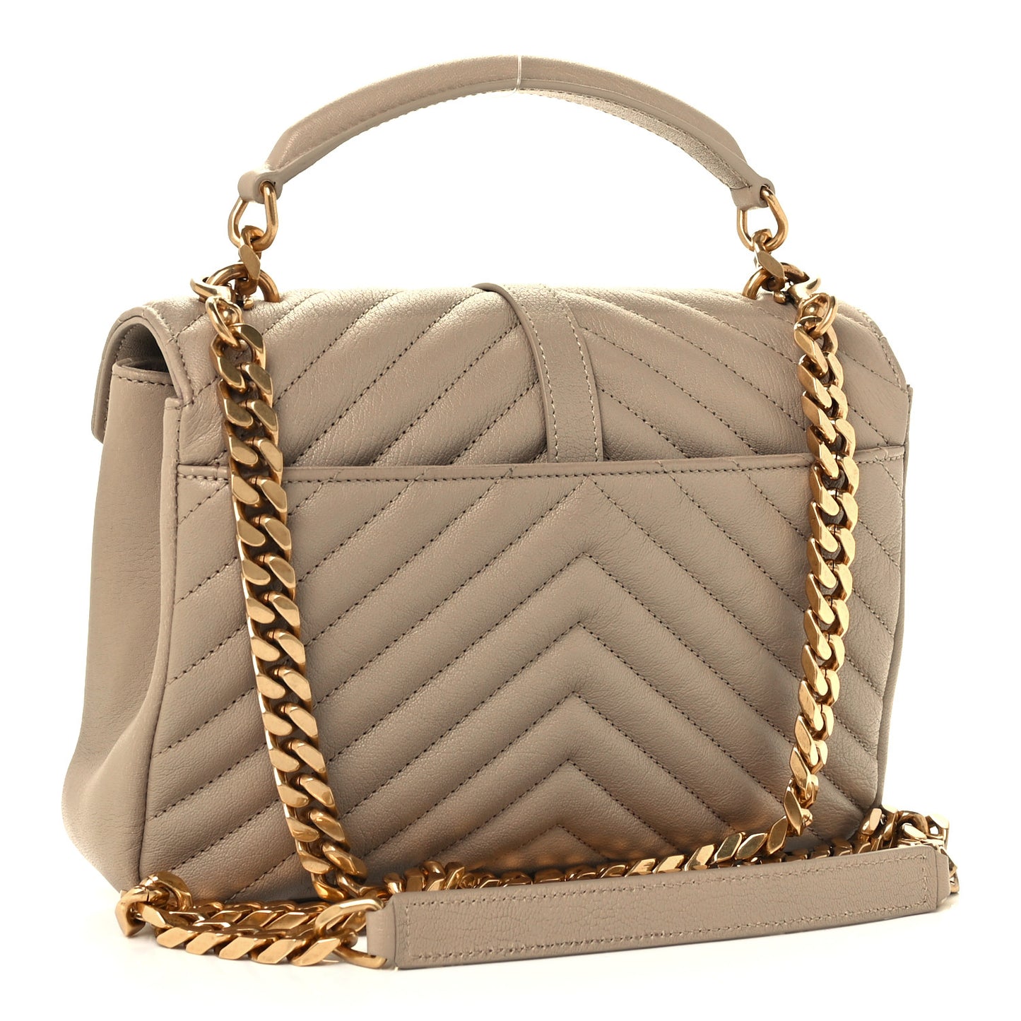 Sheepskin Matelasse Chevron Monogram Medium College Bag Dark Beige