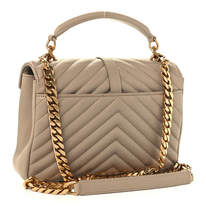 Saint Laurent Sheepskin Matelasse Chevron Monogram Medium College Bag Dark Beige 3 of 11