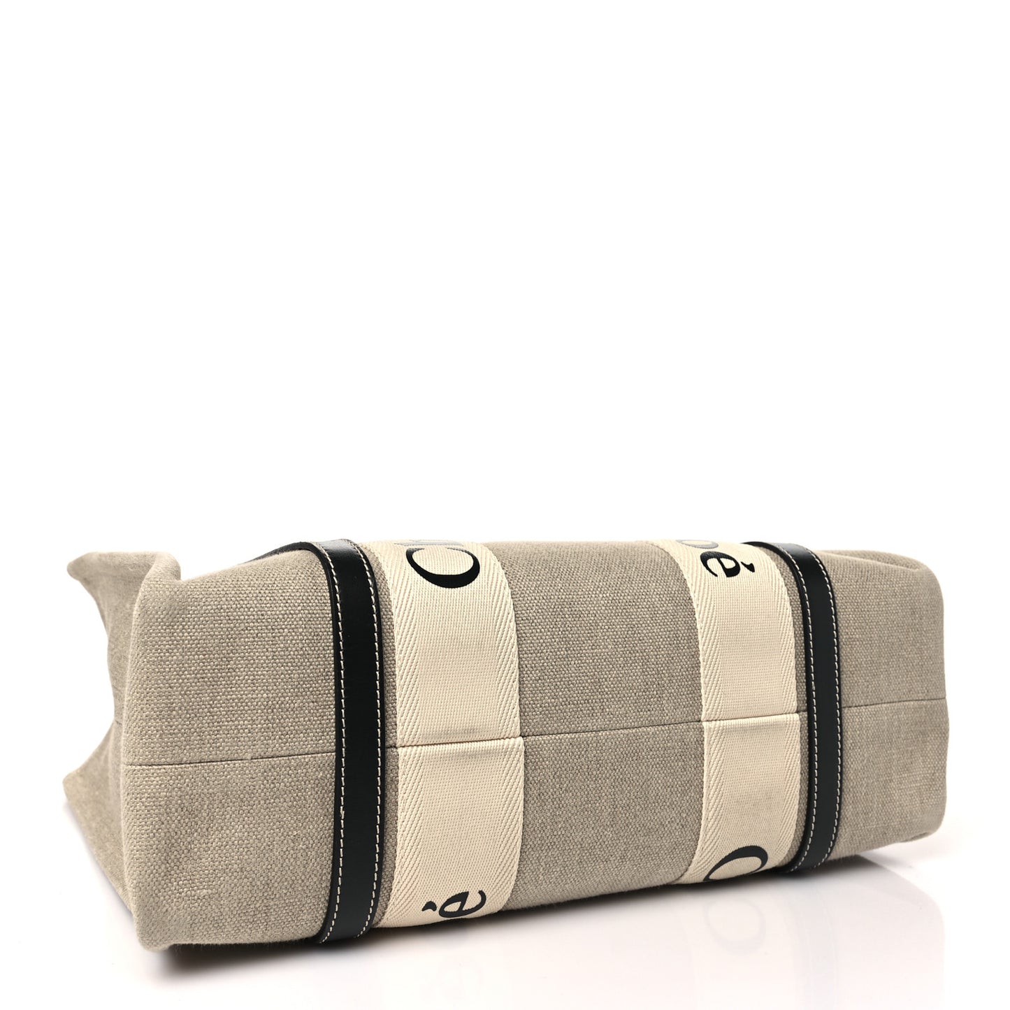 Linen Calfskin Medium Woody Ribbon Tote White Blue