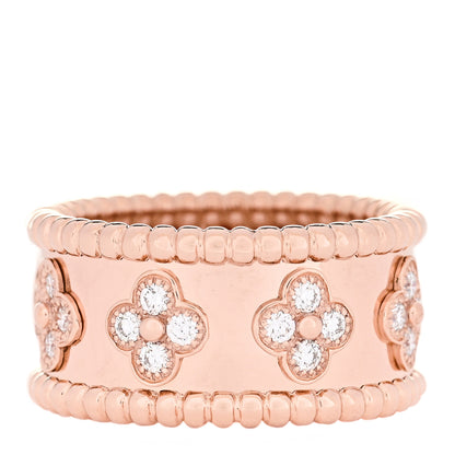 Van Cleef & Arpels 18K Rose Gold Diamond Medium Perlee Clovers Ring 56 7.75 1 of 5