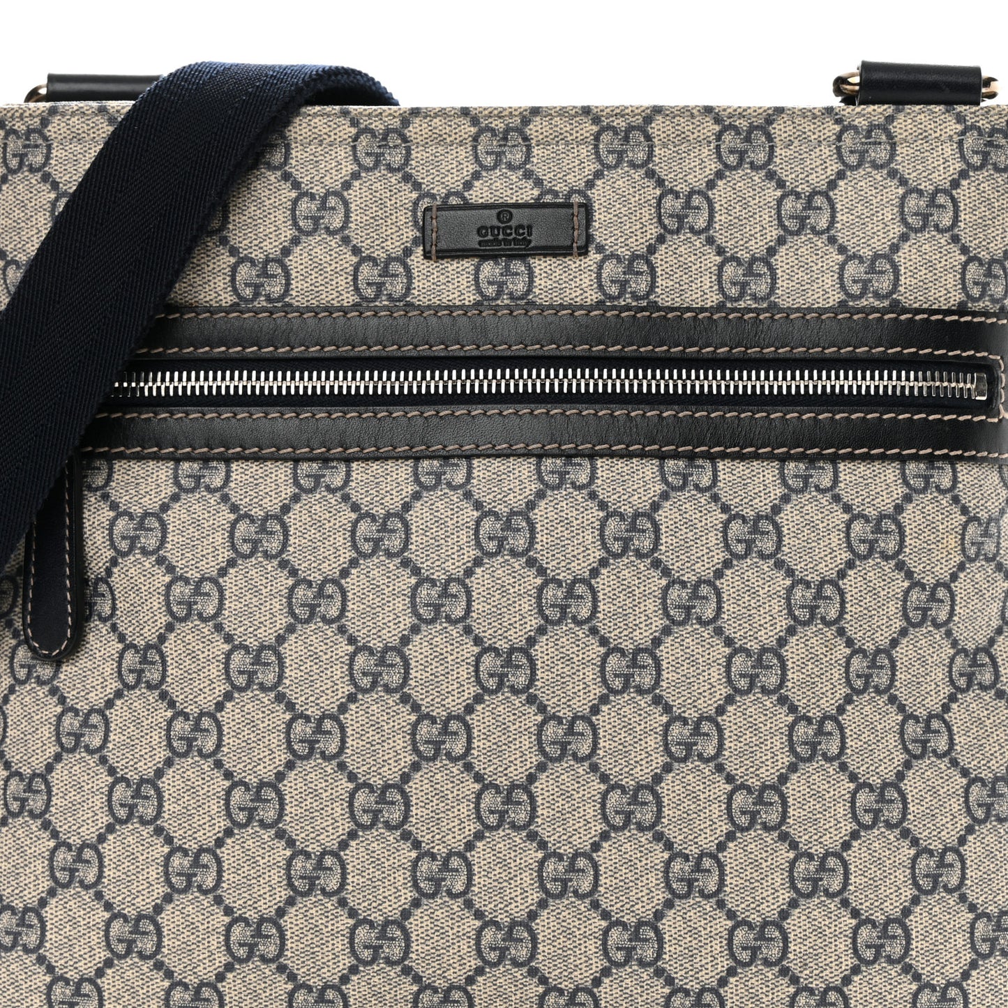 GG Supreme Monogram Small Flat Side Zip Messenger Bag Beige Blue