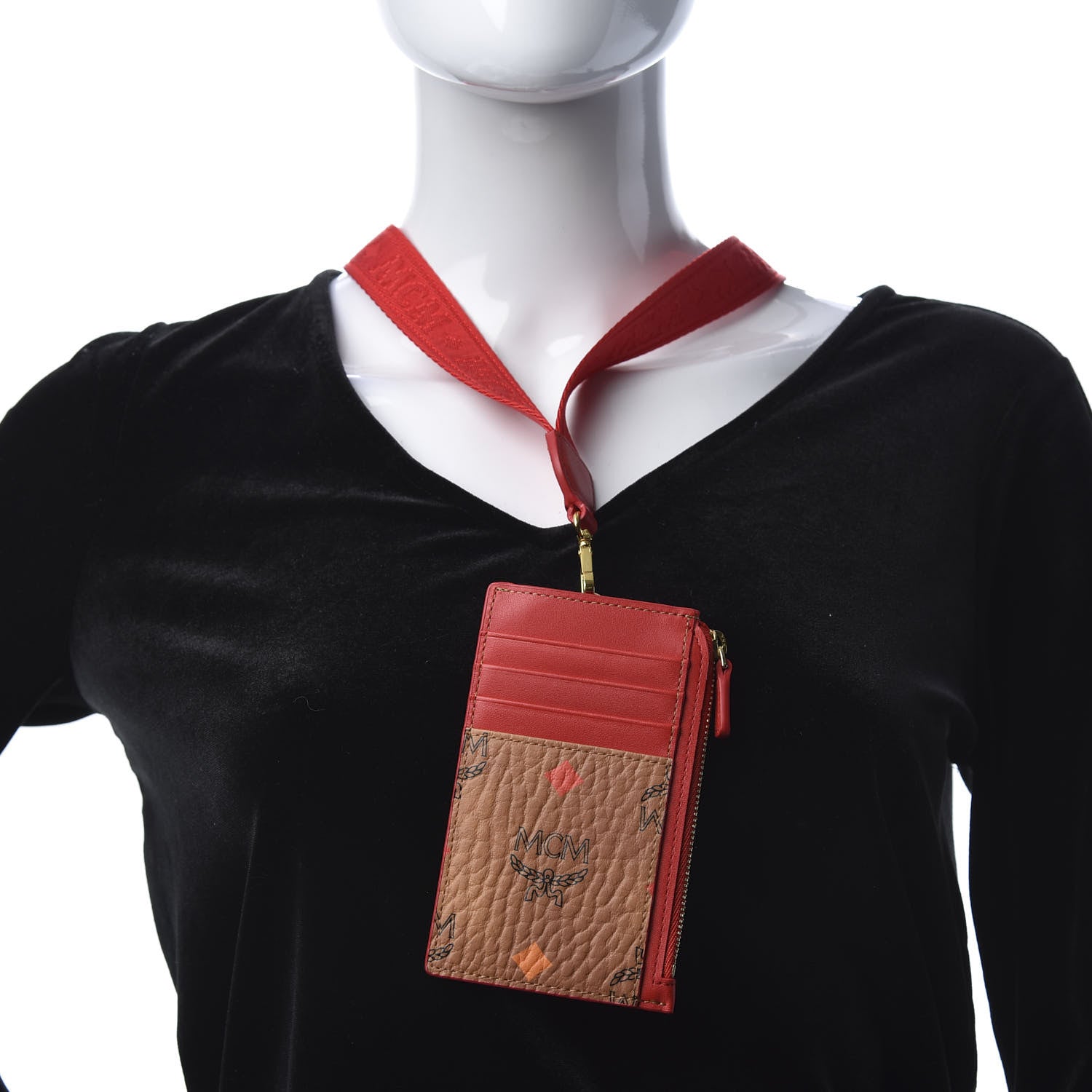 MCM Skyoptic Visetos Spectrum Diamond Neck Strap Card Case Holder Cognac 2 of 6