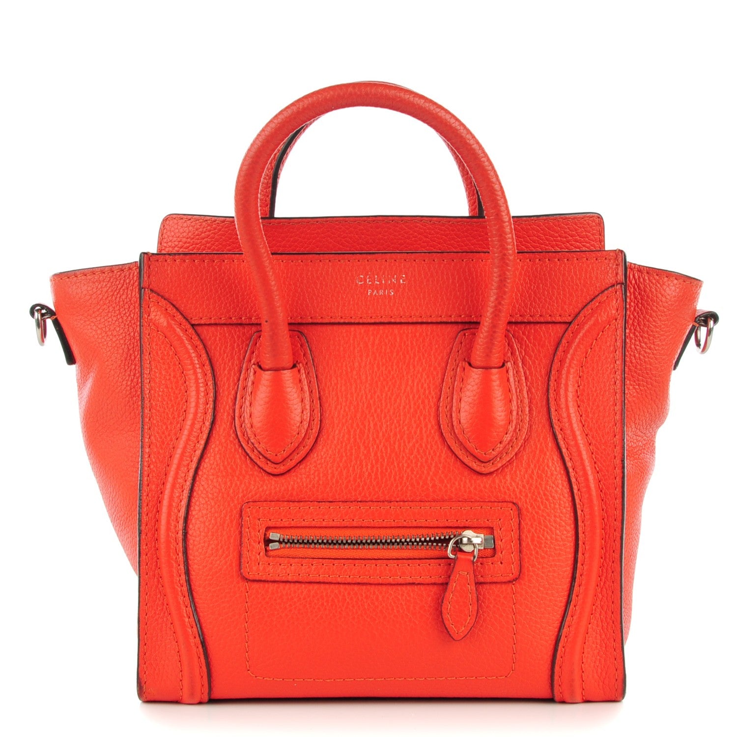 Celine Drummed Calfskin Nano Luggage Vermillion 1 of 9