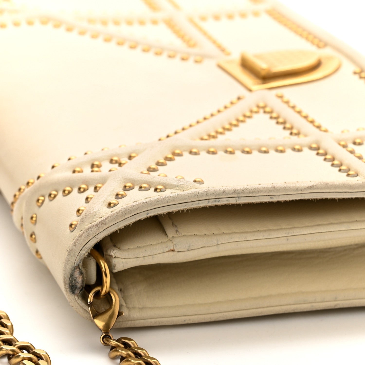Christian Dior Lambskin Studded Diorama Wallet on Chain Pouch Off White 7 of 17