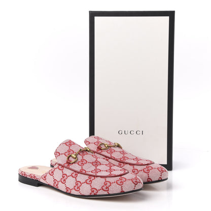 Gucci Canvas GG Monogram Horsebit Womens Princetown Slippers 40 Gardenia Hibiscus Red 9 of 9