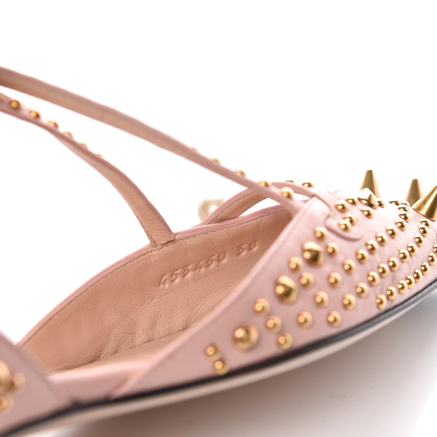 Gucci Malaga Kid Studded Pointed Toe Unia Flats 38 Perfect Pink 9 of 11